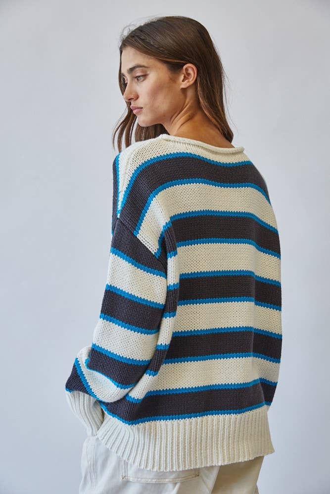 Navy/Teal Striped Knit Sweater