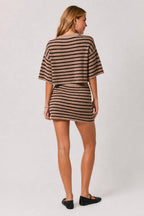 SHOULDER CREW NECK STRIPE SWEATER TOP & STRIPE SWEATER SKORT