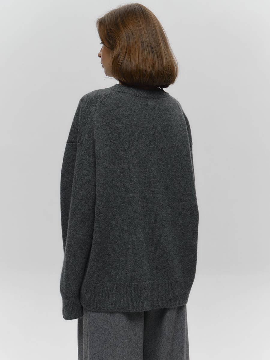 Solid Crew Neck Pullover Sweater