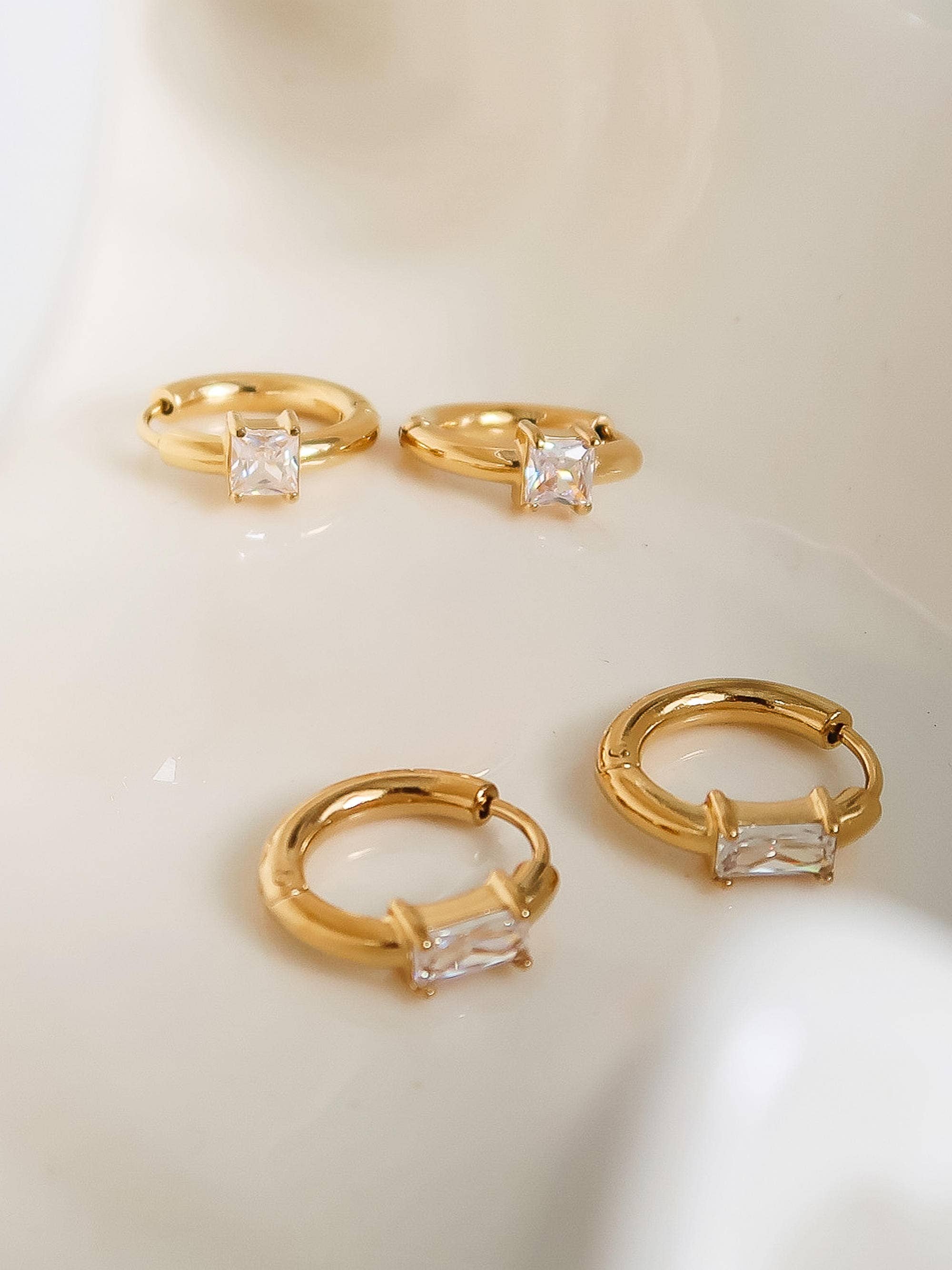 Adhara 18K Gold Non-Tarnish CZ Huggie Earrings