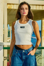 IT2874 'BUCKETLIST' Letter Patched Ribbed Tank Top