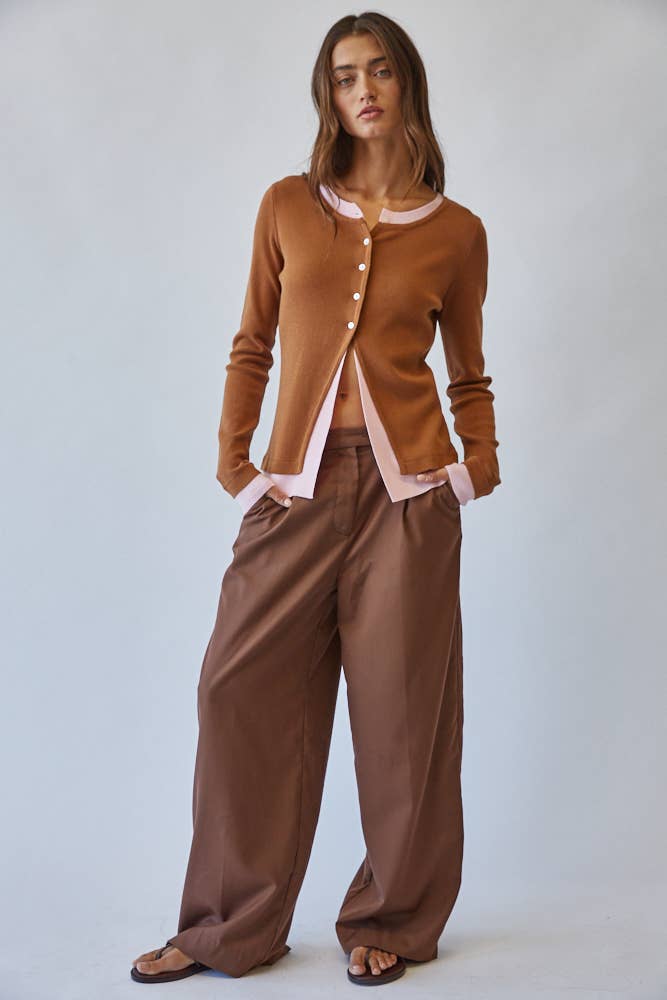 Caramel/Rose Contrast Cardigan