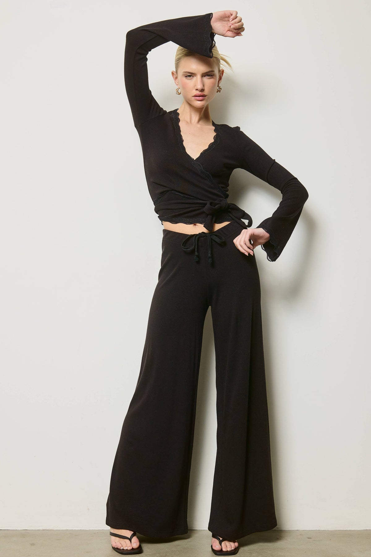Wrap Top and Wide Leg Pants Set