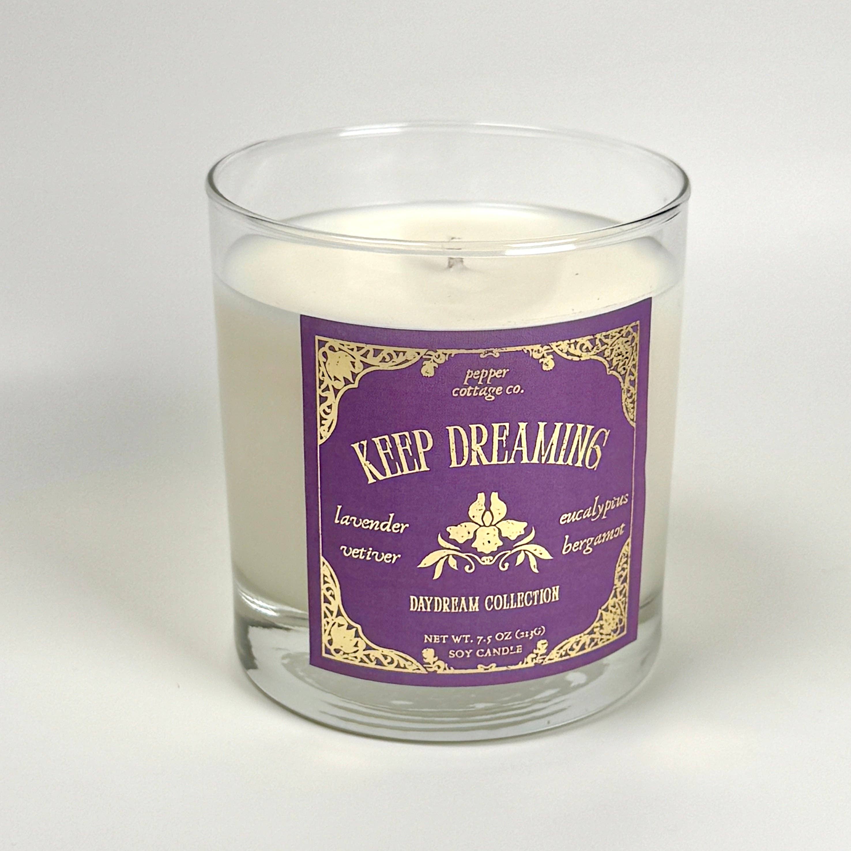 Keep Dreaming 7.5 oz Soy Spring Candle | Lavender, Vetiver, Eucalyptus, Bergamot | Daydream Collection Spring Lavender Candle