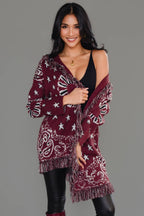 Burgundy Bandana Fringe Cardigan