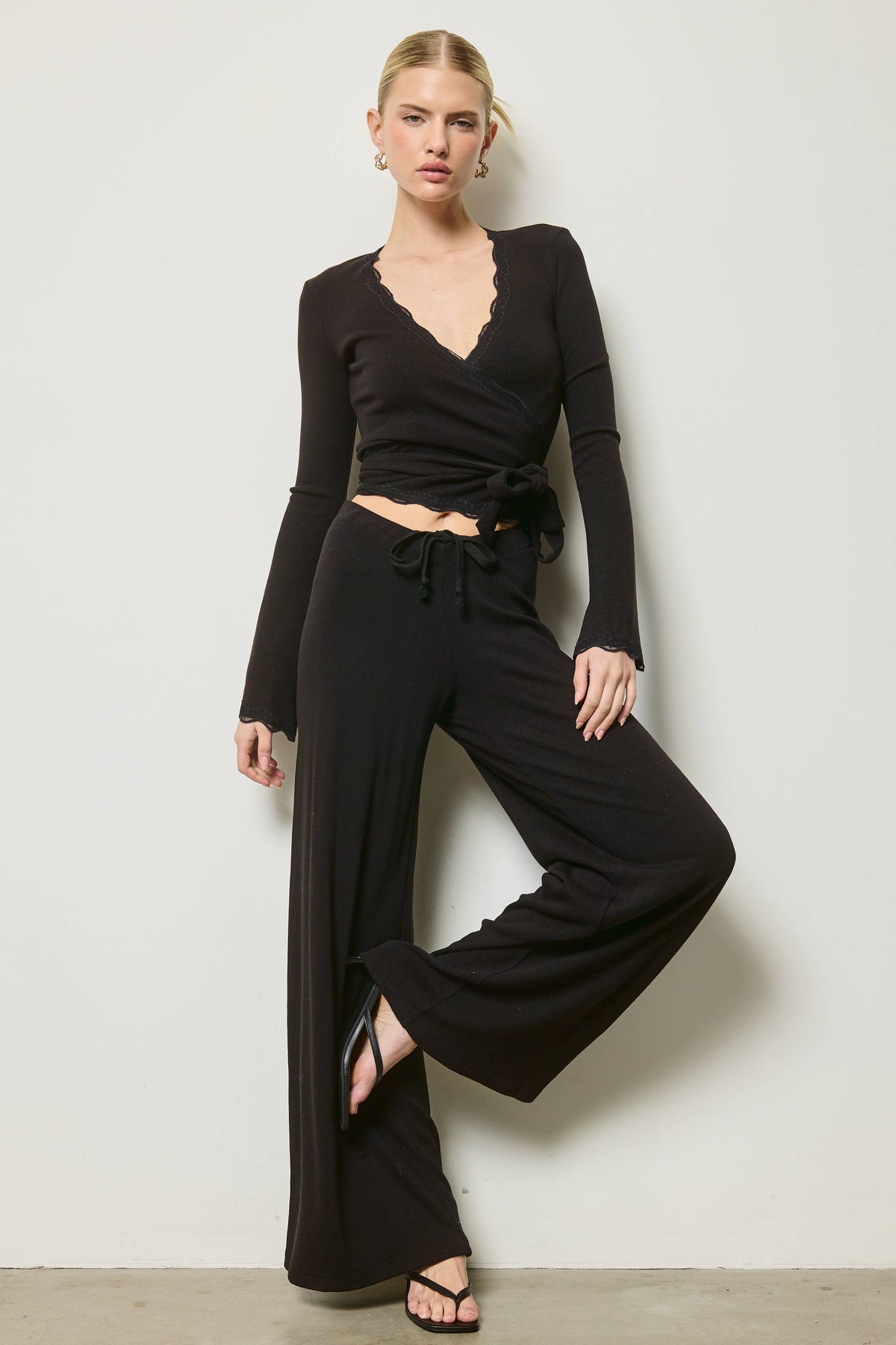 Wrap Top and Wide Leg Pants Set