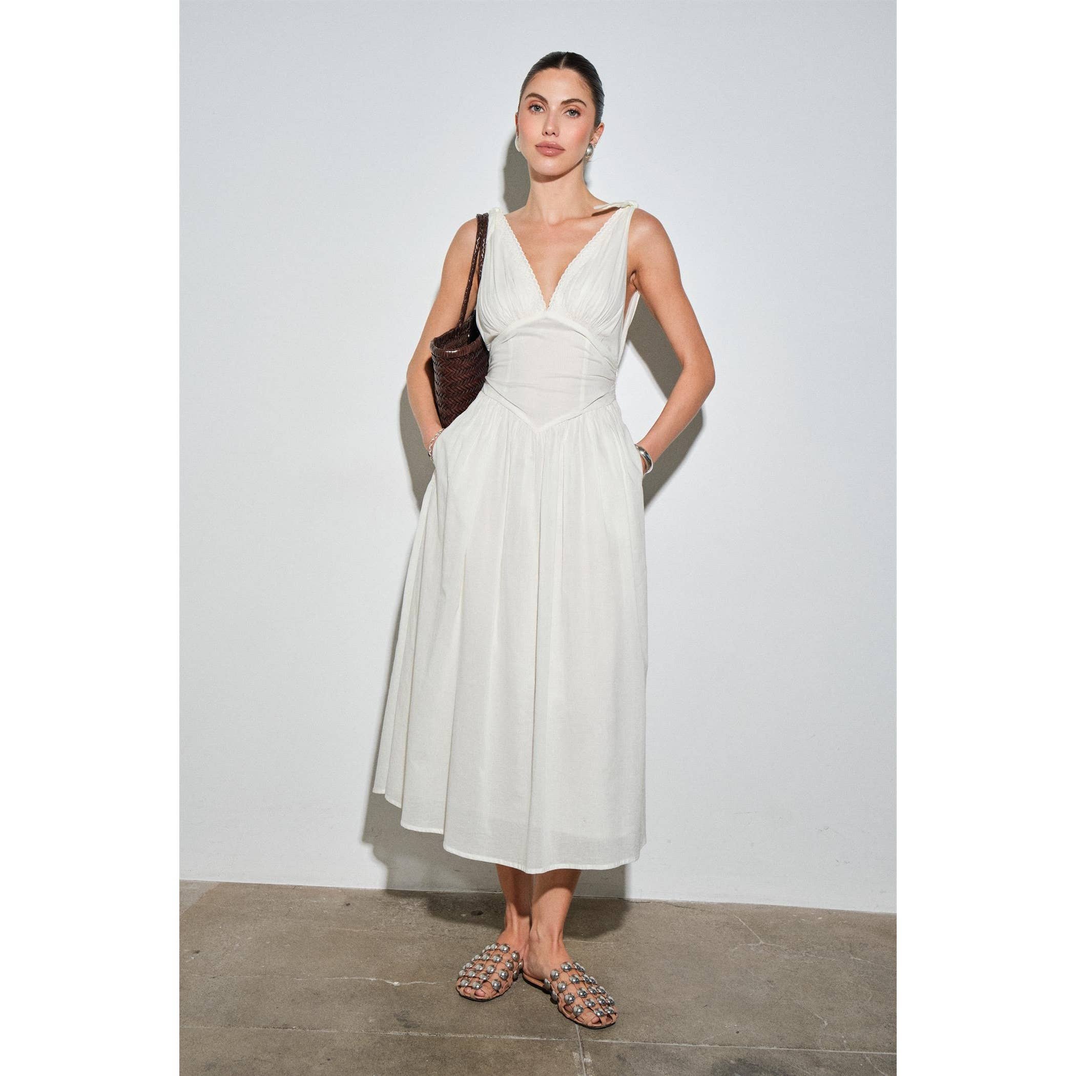 Biarritz Cotton Poplin Corset-Waist Maxi Dress