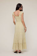 SOLID COLOR CAP SLEEVE FIT&FLARE MAXI DRESS