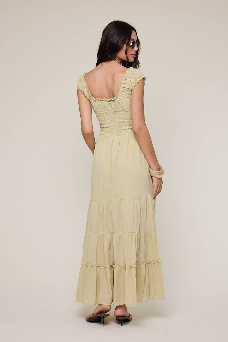 SOLID COLOR CAP SLEEVE FIT&FLARE MAXI DRESS