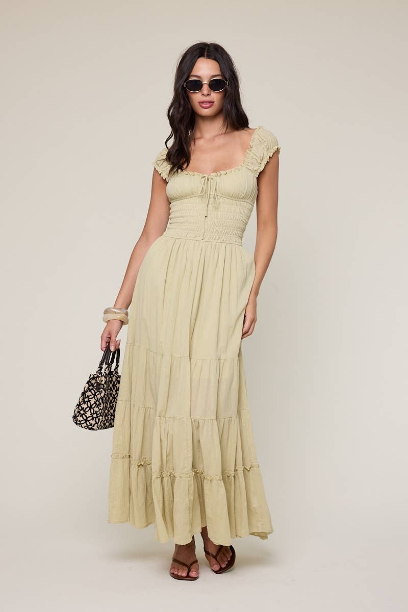 SOLID COLOR CAP SLEEVE FIT&FLARE MAXI DRESS