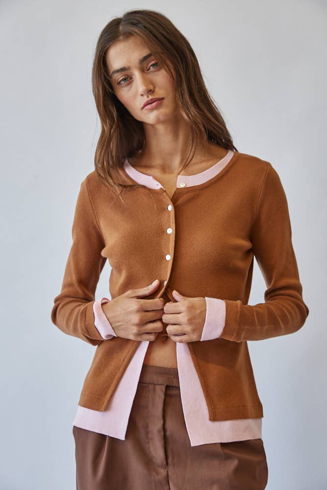 Caramel/Rose Contrast Cardigan