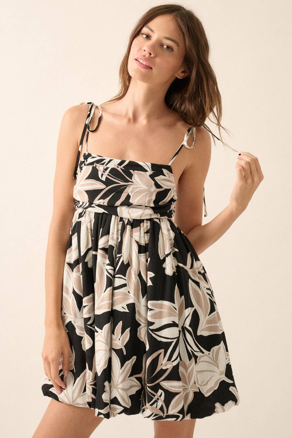 Tropical Floral-Print Babydoll Bubble Mini Dress