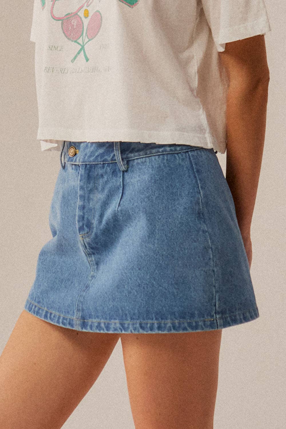 Denim Zip-Fly Belt Loop Mini Skort