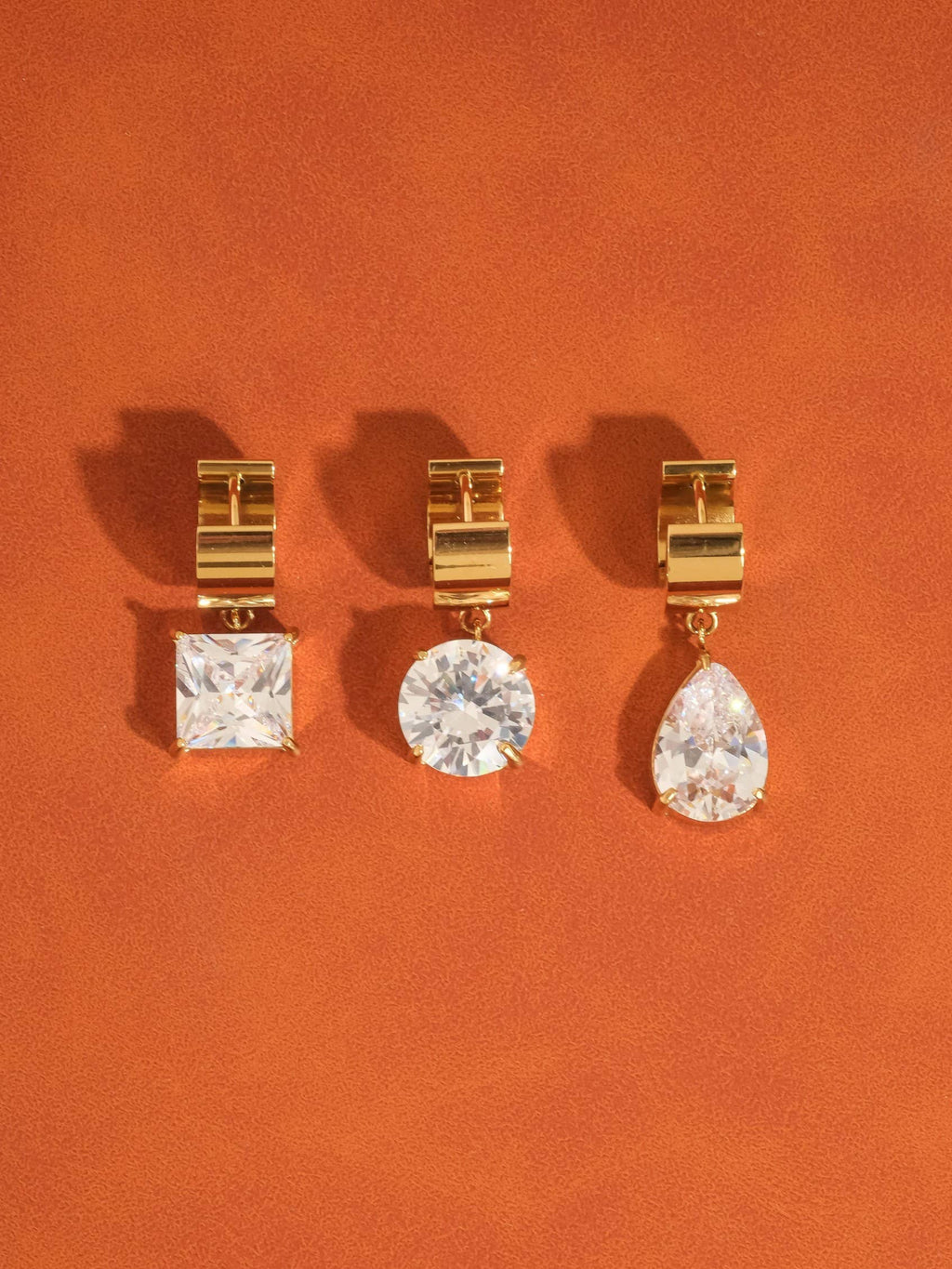 Glissade 18K Gold Non-Tarnish CZ Drop Huggie Earrings