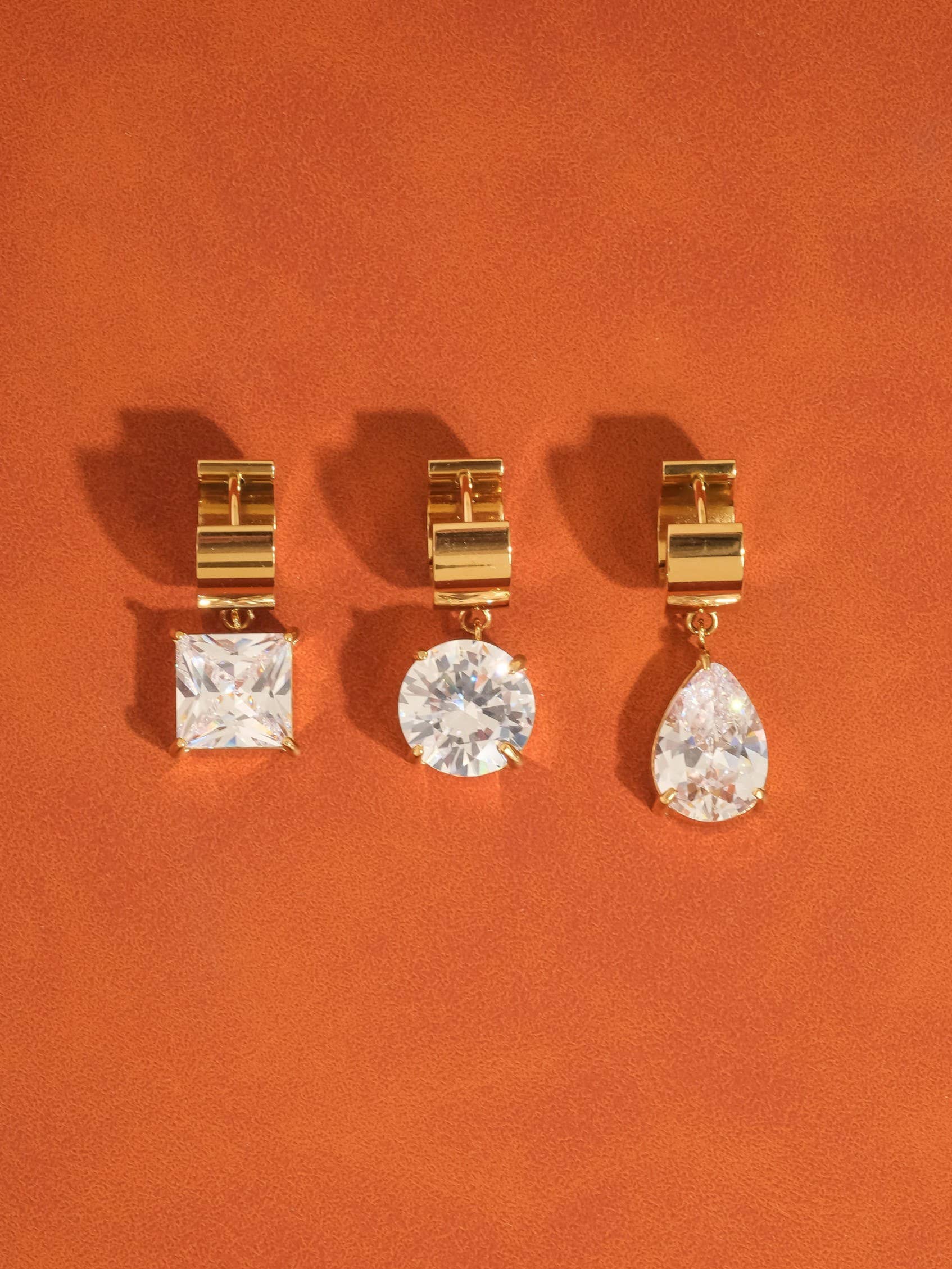 Glissade 18K Gold Non-Tarnish CZ Drop Huggie Earrings