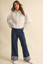 CROPPED RELAXED FITTON BUTTON DOWN SHIRT