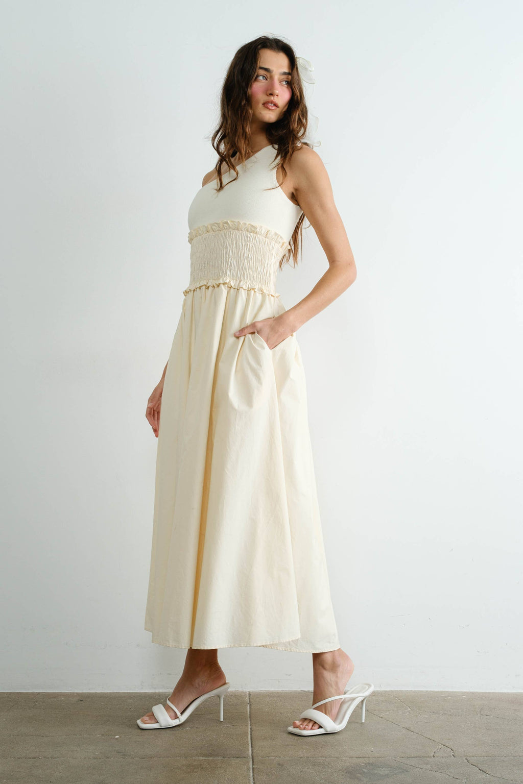 One Shoulder Poplin Maxi Dress