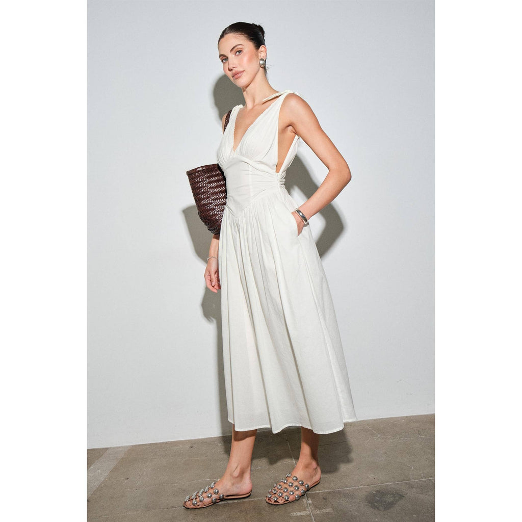 Biarritz Cotton Poplin Corset-Waist Maxi Dress