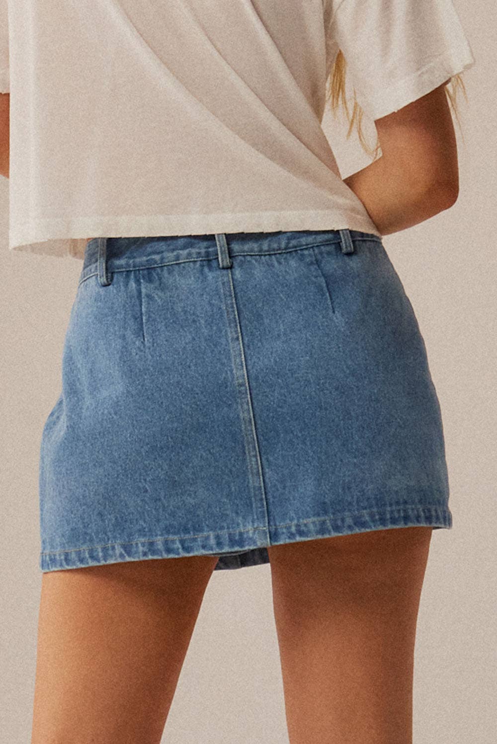 Denim Zip-Fly Belt Loop Mini Skort