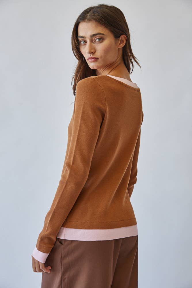 Caramel/Rose Contrast Cardigan