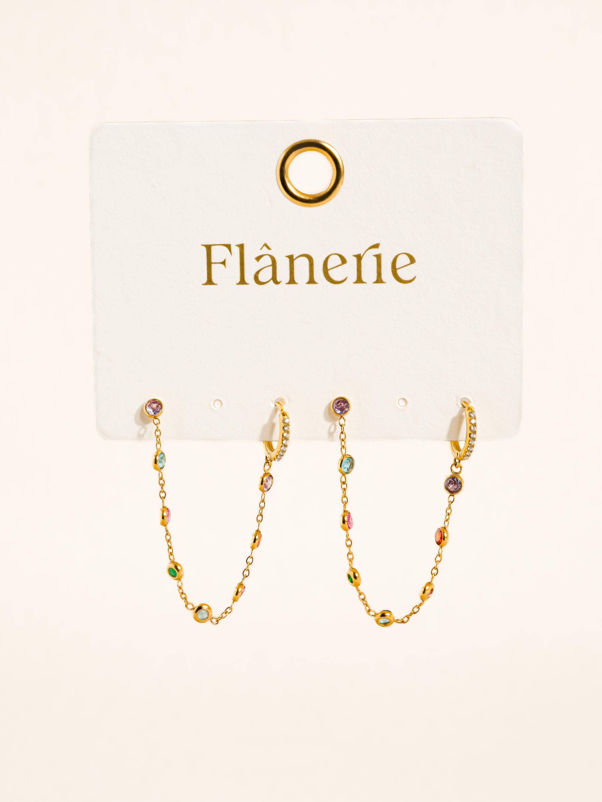 Daffira 18K Gold Non-Tarnish Crystal Chain Link Earrings