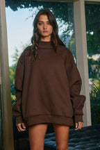 Chocolate Brown Solid Reversible Mock Neck Sweatshirt