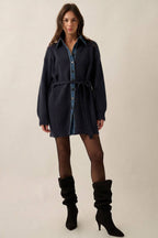 Collared Buttoned Mini Sweater Dress