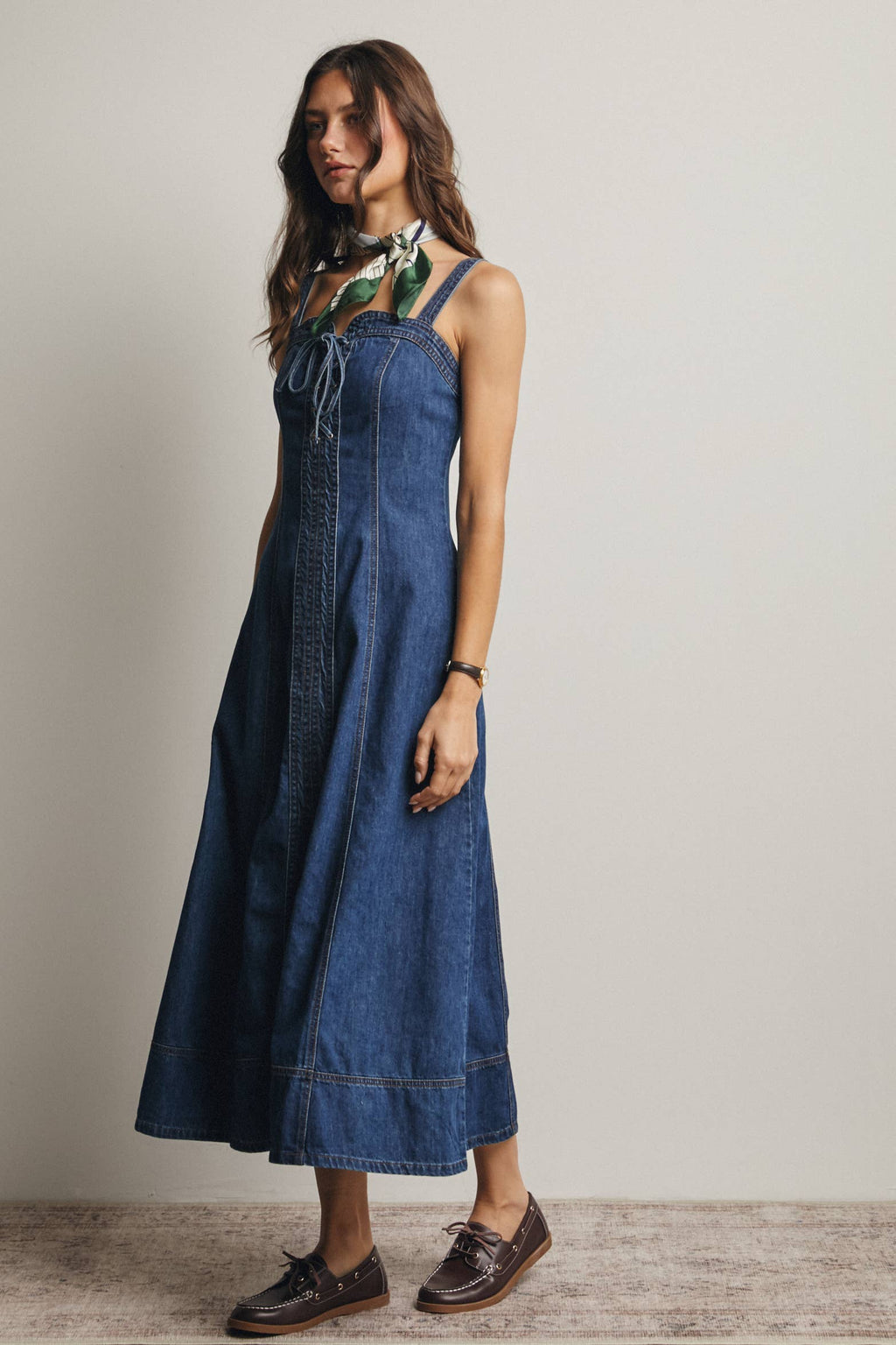 Lace-Up Denim Maxi Dress