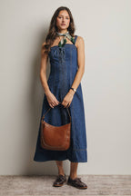 Lace-Up Denim Maxi Dress