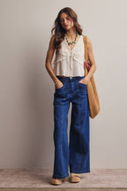 Lace Yoke Tie-Front Sleeveless Top