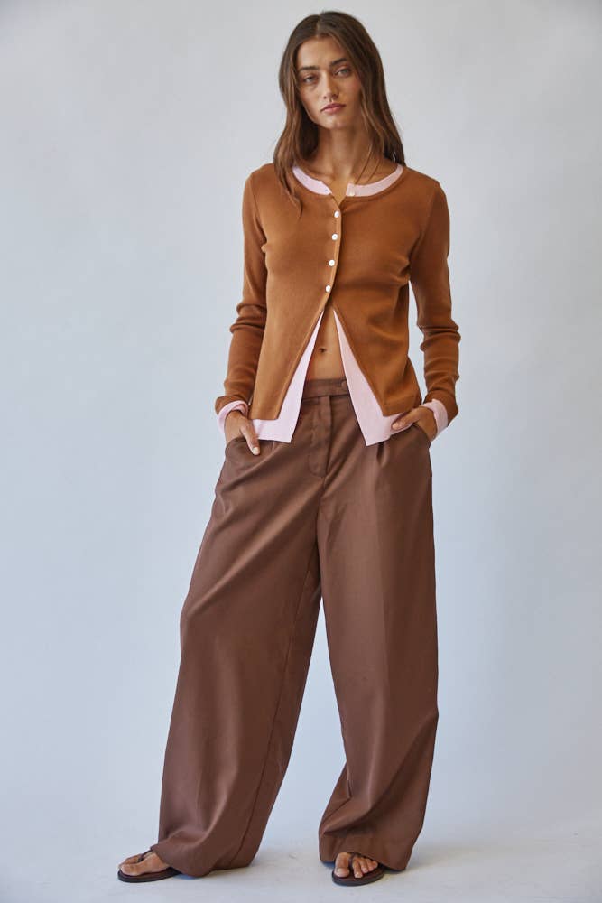 Caramel/Rose Contrast Cardigan