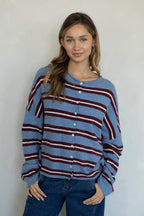 Piper Cardigan - Rose Varsity Stripe
