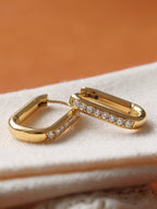 Marze 18K Gold Non-Tarnish CZ Oval Huggie Earrings