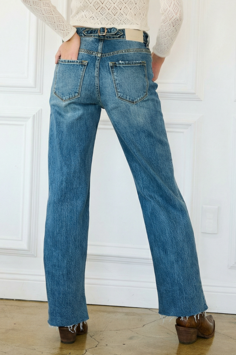DUAL ACCENT CROSSOVER CUFF STRAIGHT LEG JEANS
