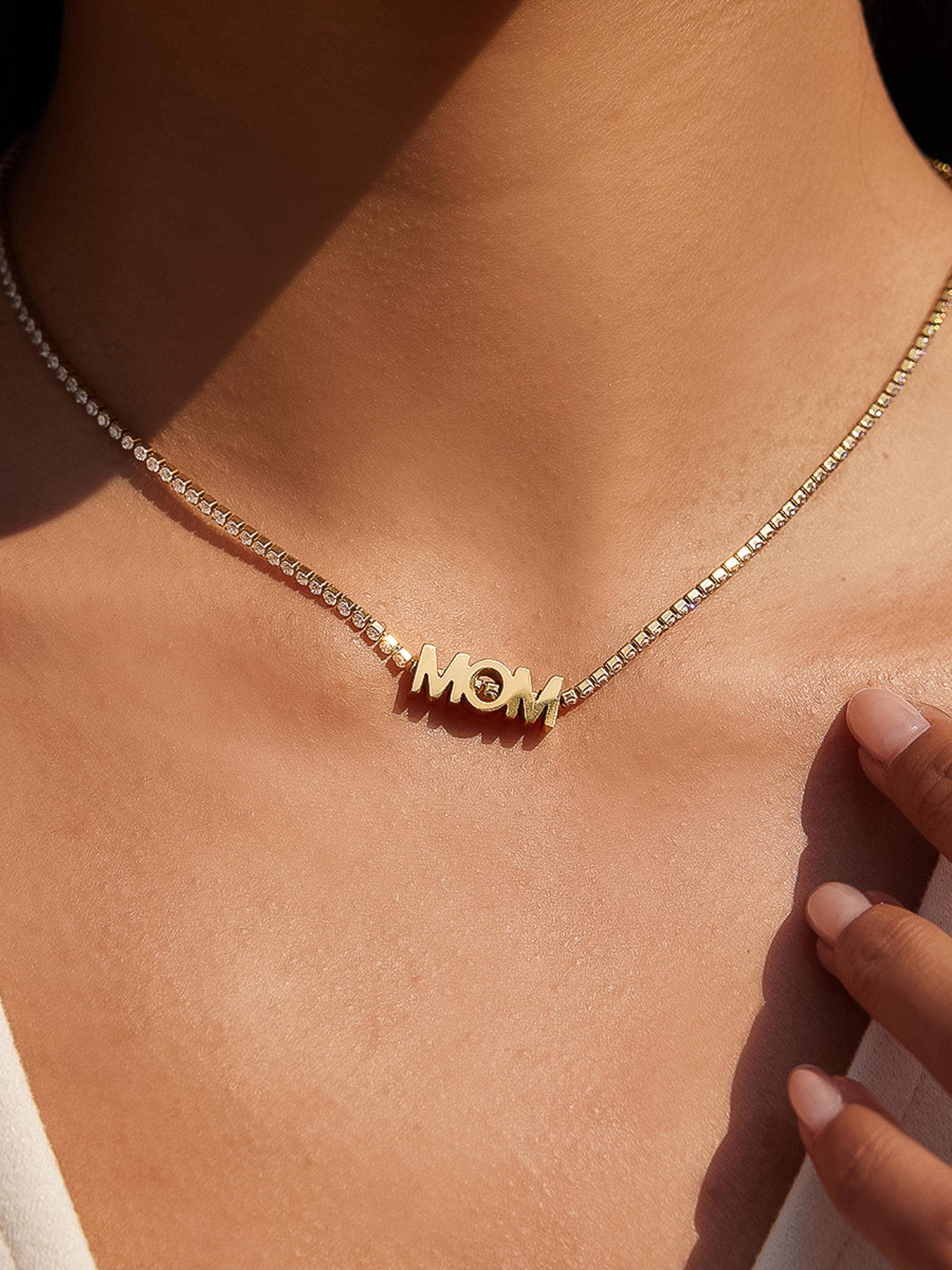 Kace 18K Gold Non-Tarnish CZ Mom Pendant Necklace