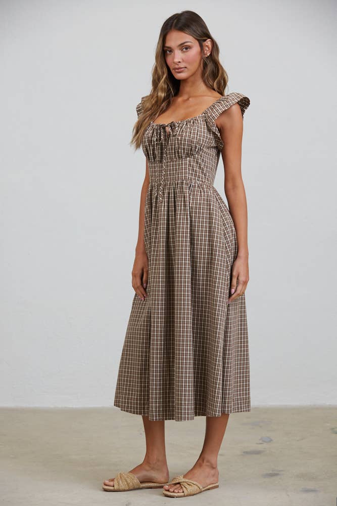 Dakota Checked Ruffle Midi Dress