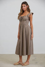 Dakota Checked Ruffle Midi Dress