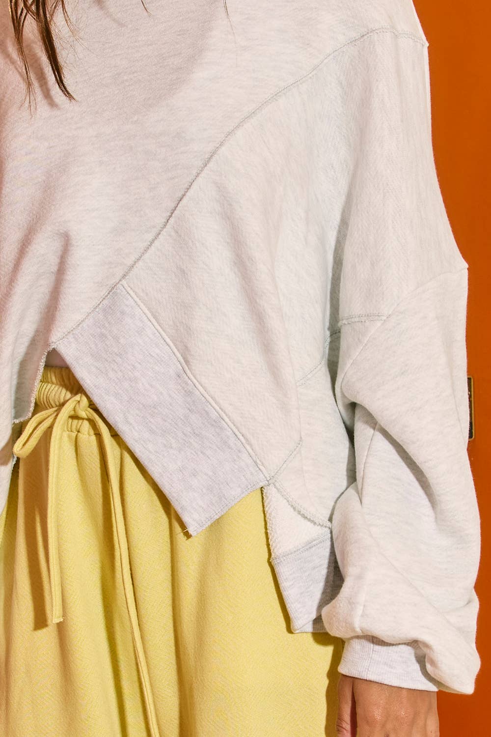 Asymmetric Hem Solid Terry Sweatshirt Top