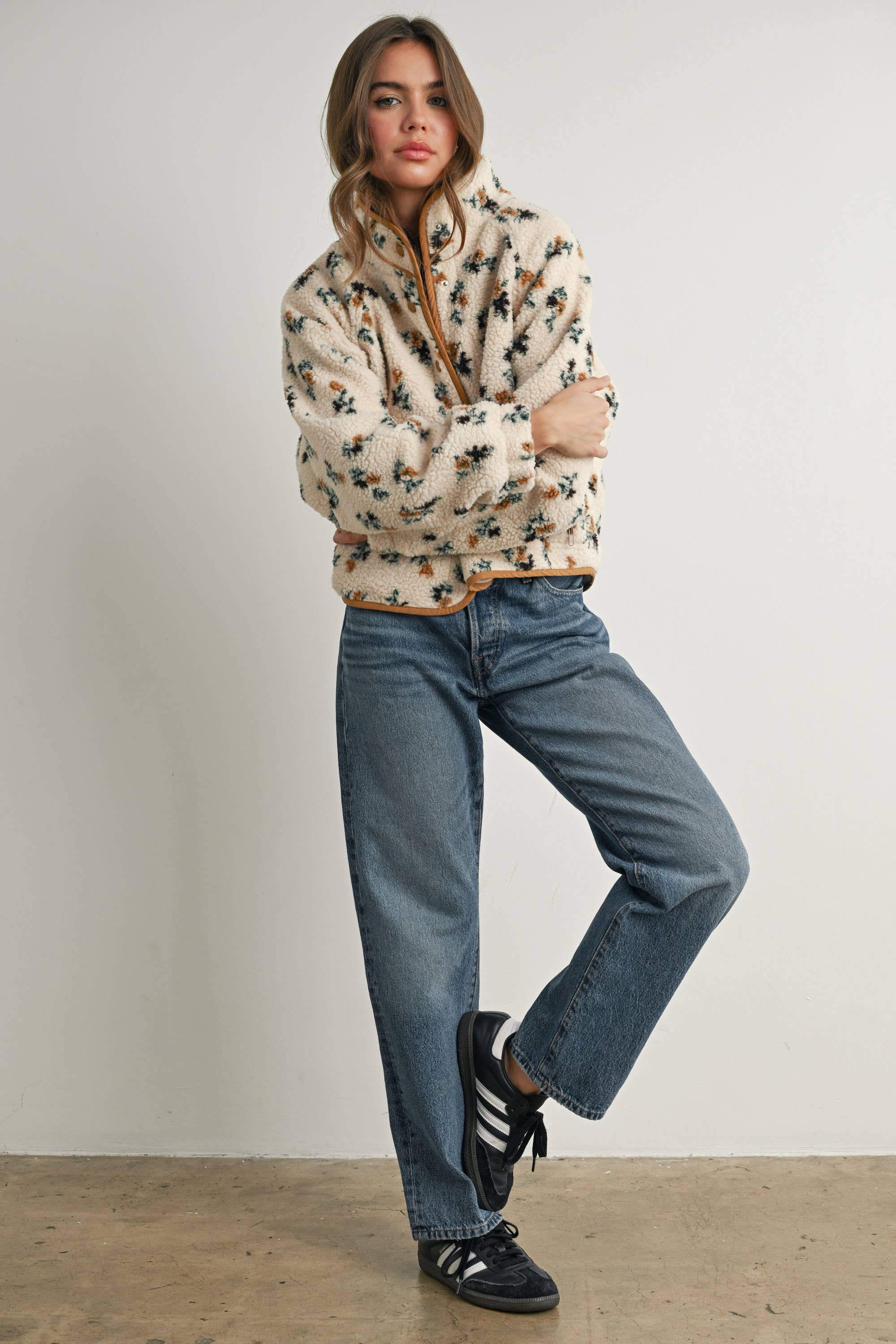 Floral Print Fluffy Fleece Jacket
