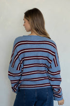 Piper Cardigan - Rose Varsity Stripe