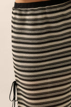 Striped Crochet-Knit Side-Tie Midi Skirt