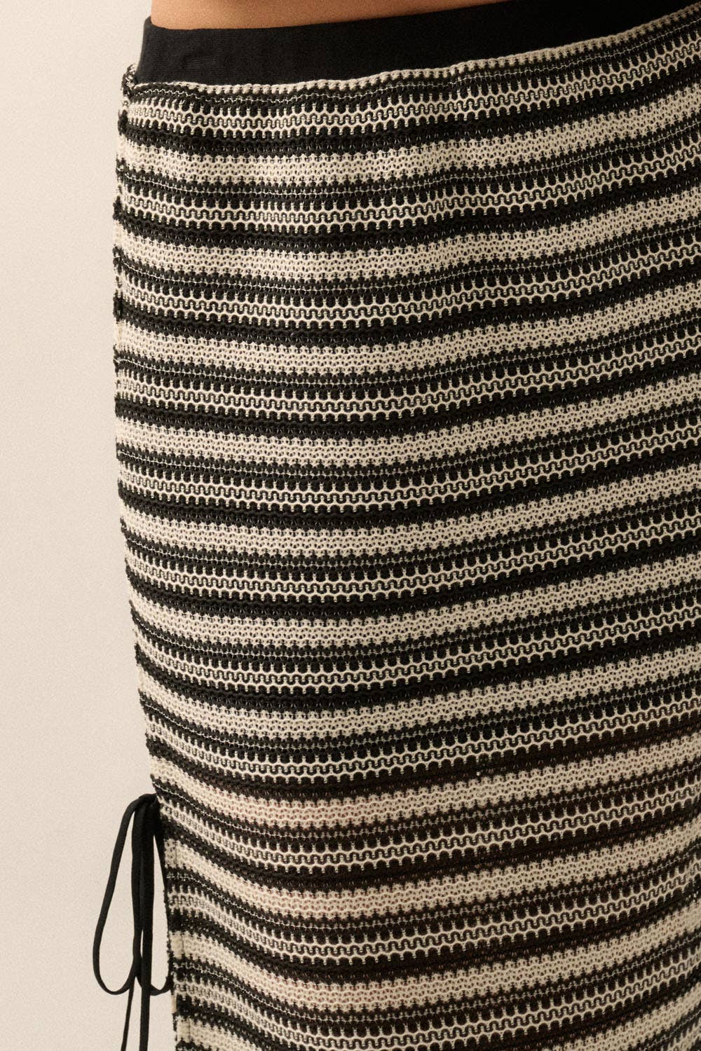 Striped Crochet-Knit Side-Tie Midi Skirt
