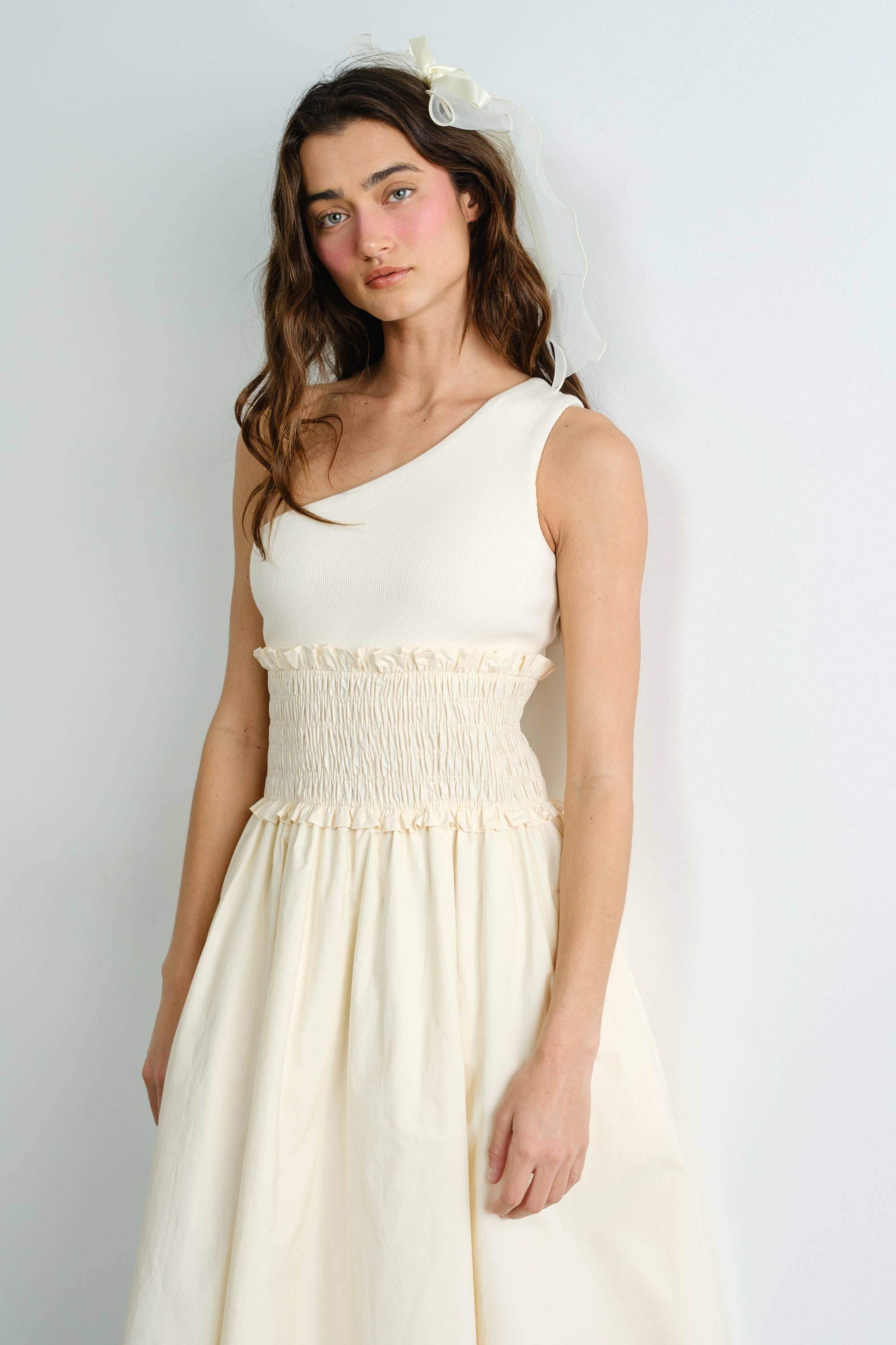 One Shoulder Poplin Maxi Dress