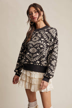 Heart Jacquard Knit Sweater: Charcoal