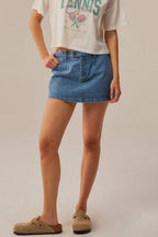 Denim Zip-Fly Belt Loop Mini Skort