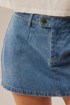 Denim Zip-Fly Belt Loop Mini Skort
