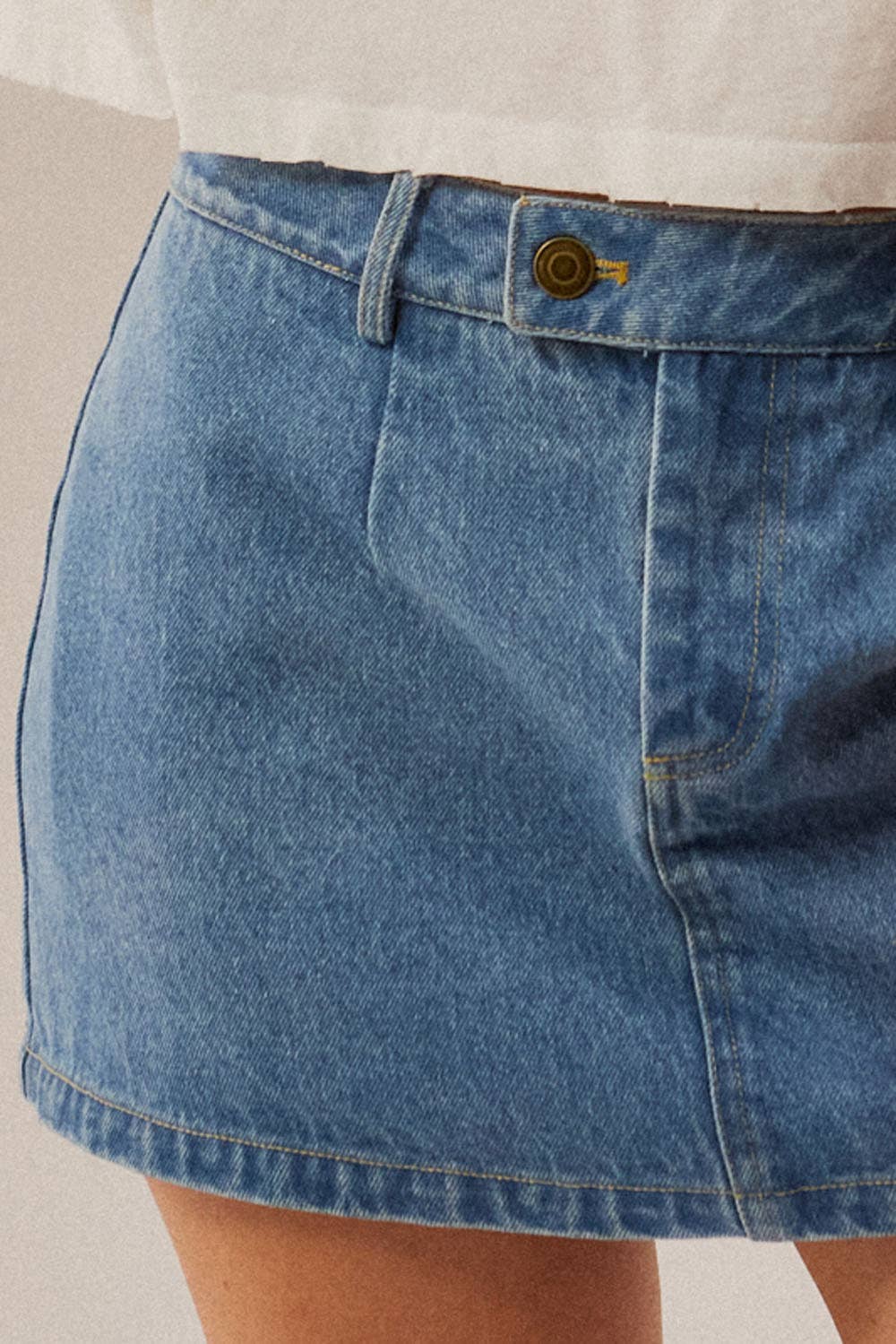 Denim Zip-Fly Belt Loop Mini Skort