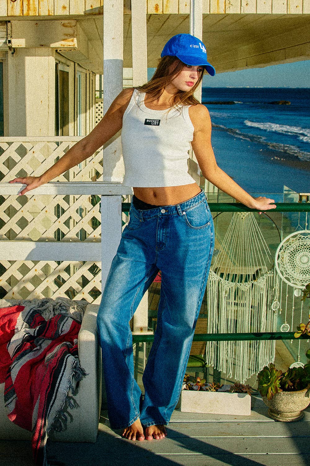 IT2874 'BUCKETLIST' Letter Patched Ribbed Tank Top