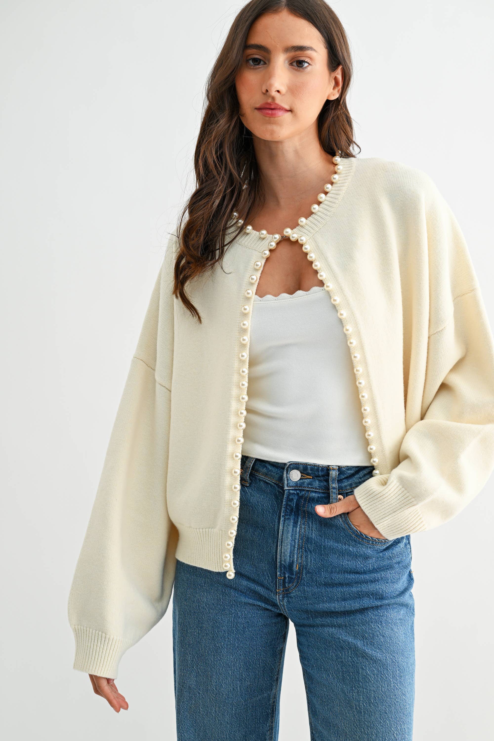 PEARL-EMBELLISHED CARDIGAN