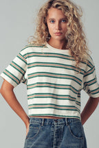 Vintage Washed Striped Cotton Crop Tee